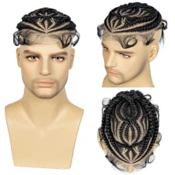 Men's Toupee Hair HD Full Lace Male Hairpieces with Cornrow Braids White Hair Reaplcement Synthetic Short Hair Topper for Men