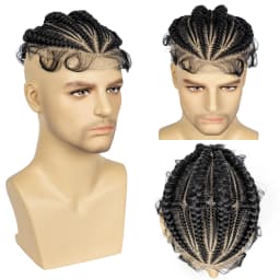 Men's Toupee Hair HD Full Lace Male Hairpieces with Cornrow Braids White Hair Reaplcement Synthetic Short Hair Topper for Men