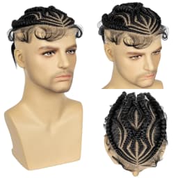Men's Toupee Hair HD Full Lace Male Hairpieces with Cornrow Braids White Hair Reaplcement Synthetic Short Hair Topper for Men