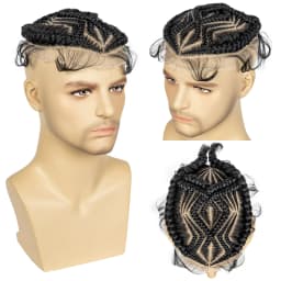 Men's Toupee Hair HD Full Lace Male Hairpieces with Cornrow Braids White Hair Reaplcement Synthetic Short Hair Topper for Men