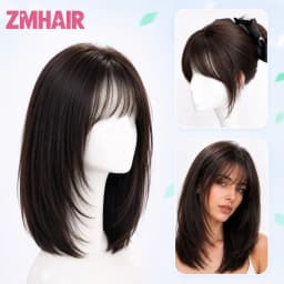 Malaysian Human 100%Hair Wig with Bangs 180% Density Center Part Silk Base Top Wigs Silky Straight Natural Hairline Elegant Hair