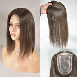 Hair Topper for Women Real Human Hair Clip in Hair Hairpieces for Women No Bangs Top Base Mono Lace 4x6inch Brown Color 14inch