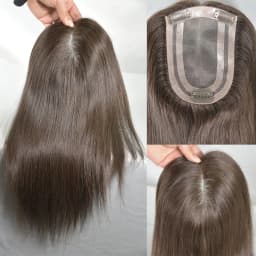 Hair Topper for Women Real Human Hair Clip in Hair Hairpieces for Women No Bangs Top Base Mono Lace 4x6inch Brown Color 14inch