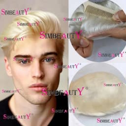 0.04- 0.06mm Natural Hairline Ultra Thin Skin Invisible Mens Toupee Cool Blonde Grey Male Human Hair Capillary Prosthesis System