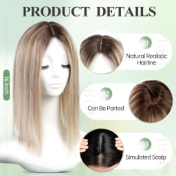 16 Inches Straight Human Hair Toppers Light Blonde Dark Root Hair Toppers for Women Hairpieces Extensions 3 Clips In Hair Topper
