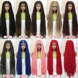 36 Inches Red Colored Super Long Synthetic Full Lace Braids Wigs Locs Dreadlock Knotless Box Braided Wigs for Afro Black Women
