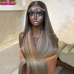 Ash Blonde Mixed Highlights #4 200 Density Drawstring Glueless Wigs Invisible HD Lace Front Closure Human Hair 14A Remy Straight