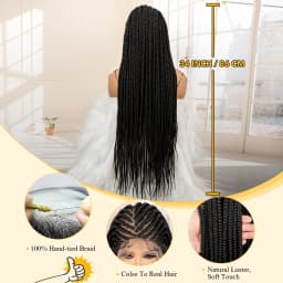 34 Inches Handmade Cornrow Braided Wigs Full Lace Synthetic Knotless Box Braiding Wig Cornrow Braids Lace Wigs African Hair Wigs