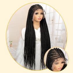 34 Inches Handmade Cornrow Braided Wigs Full Lace Synthetic Knotless Box Braiding Wig Cornrow Braids Lace Wigs African Hair Wigs