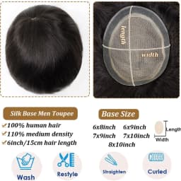 Silk Base Men Toupee Human Hair System For Man PU Around Realistic Male Hair Wig Men's Hairpiece Replacement Prosthesis