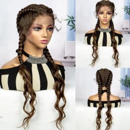 30 Inches New Fashion Braided Wigs 1B/30# Brown Braiding Hair Synthetic Wigs Transparent Lace Frontal Wigs for Women