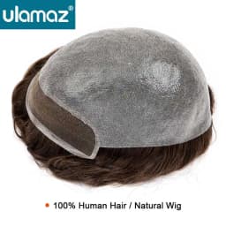 Lace Pu Men's Capillary Prosthesis 0.06-0.08mm Skin Toupee Hair Men Lace Front Hair Prosthesis Man Hair System Wigs Human Hair