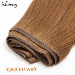 Isheeny Straight Long Tape Weft Hair 12"-22" Invisible PU Skin Weft Human Hair Extensions Natural Inject Hair Bundles 80-100g