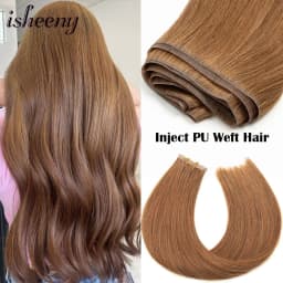 Isheeny Straight Long Tape Weft Hair 12"-22" Invisible PU Skin Weft Human Hair Extensions Natural Inject Hair Bundles 80-100g