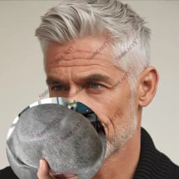 Man Human Hair 80%Density Ultra Thin 0.02mm Full Skin PU New Men Toupee Grey White 1B80 60R# Male Hairpieces Capillary Prosthes