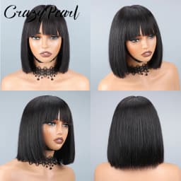 CrazyPearl 1X13 Lace Front Wig Straight Short Bob Wig Human Hair Wigs for Black Women with Bangs Human Hair Natural Color