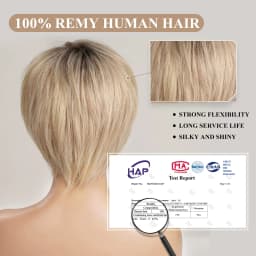 100% Remy Human Hair Ombre Blonde Lace Front Wigs with Bangs Pixie Cut Hairs Short Straight Layered Wigs for Women Bob Human Wig