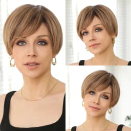 100% Remy Human Hair Ombre Blonde Lace Front Wigs with Bangs Pixie Cut Hairs Short Straight Layered Wigs for Women Bob Human Wig
