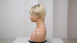 100% Remy Human Hair Ombre Blonde Lace Front Wigs with Bangs Pixie Cut Hairs Short Straight Layered Wigs for Women Bob Human Wig