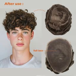 Men's Full Swiss Lace Wig Bleached Knot Human Hair Toupee Durable Comfortable All-Day Wear Hairpiece