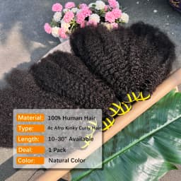 4C Afro Kinky Curly Human Hair Bundles Coily Hair Weave Extensions Natural Color 100% Unprocessed Raw Virgin Hair For Women