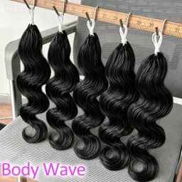 Smilegirl #1B Body Wave Crochet Human Hair 16 18 Inch Unprocessed Brazilian Virgin Feather Crochet Human Hair 60 Grams Natural Black Body Wave Human Crochet Hair Braiding Extensions for Boho Braids