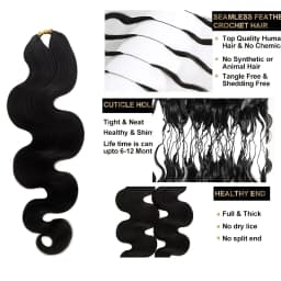 Smilegirl #1B Body Wave Crochet Human Hair 16 18 Inch Unprocessed Brazilian Virgin Feather Crochet Human Hair 60 Grams Natural Black Body Wave Human Crochet Hair Braiding Extensions for Boho Braids