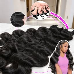 Smilegirl #1B Body Wave Crochet Human Hair 16 18 Inch Unprocessed Brazilian Virgin Feather Crochet Human Hair 60 Grams Natural Black Body Wave Human Crochet Hair Braiding Extensions for Boho Braids
