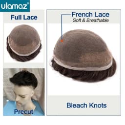 Precut Hairstyle Lace Pu Male Hair Prosthesis Mono Toupee Hair Men Full Lace Hair System For Man Wear And Go Men's Wig Remy Hair