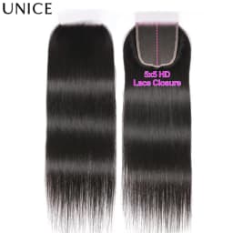 UNice 5x5 HD Lace Closure 26Inch Straight Human Hair Lace Closure 4x4 Transparent Lace Closure 1PC Free Part