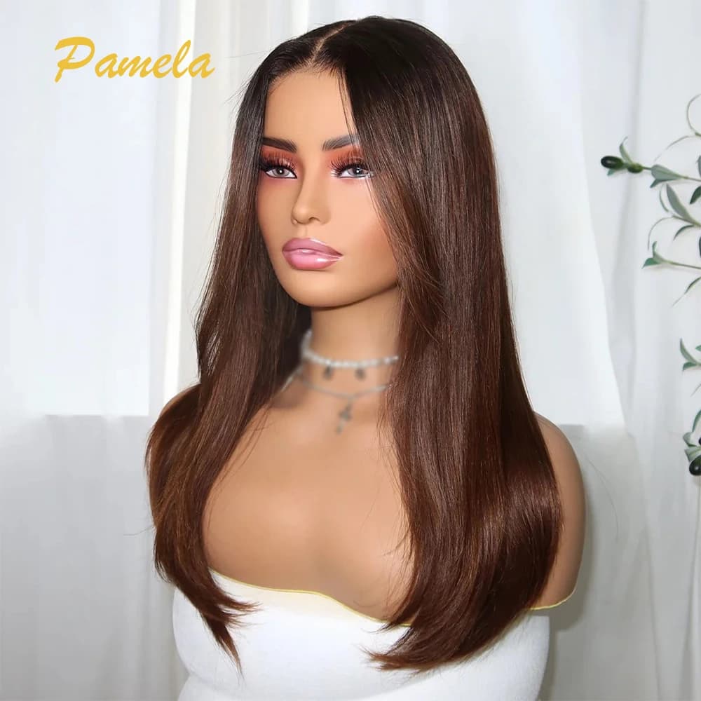Double Drawn 13x6 HD Lace Frontal Wig Bone Straight Lace Front Wig Ombre Brown Colored Glueless Human Hair Wigs Ready To Wear