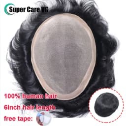 6*8/ 6*9/ 7*9 Breathable Fine Mono With PU Toupee Men #1B 6Inch Men's Wig Human Hair Toupee Men's Replacement Systems Unit Wig