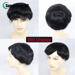 6*8/ 6*9/ 7*9 Breathable Fine Mono With PU Toupee Men #1B 6Inch Men's Wig Human Hair Toupee Men's Replacement Systems Unit Wig