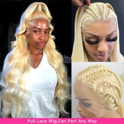 613 Blonde Full Lace Human Hair Wig Loose Body Wave Pre Plucked Baby Hair Can Part Anywhere For Black Women