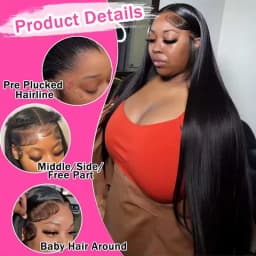 13x4 13x6 Hd Bone Straight Transparent Lace Front Wig Human Hair 40 Inch Pre Plucked Lace Frontal Wigs 250 Density