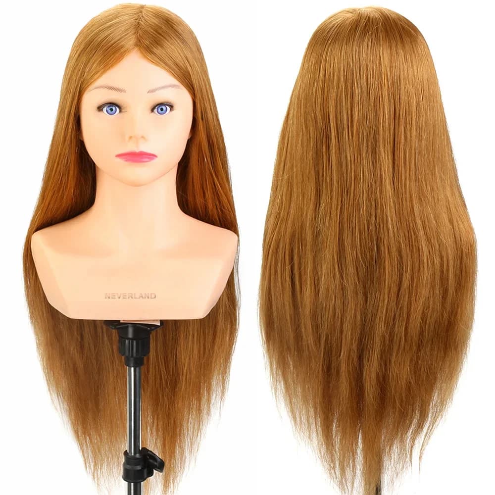 24" 100% Real Human Hair Mannequin Head And Shoulder Hairdresser Training Manikin Real Hair head for hairstyles Styling Wig head