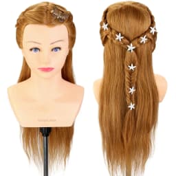 24" 100% Real Human Hair Mannequin Head And Shoulder Hairdresser Training Manikin Real Hair head for hairstyles Styling Wig head
