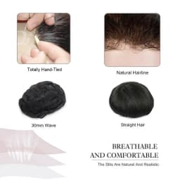 Men’s Clip-On Hair System Mono Male Wig 130% Density Durable Male Hair Prosthesis Toupee Men 6" Hair Replacement System For Men