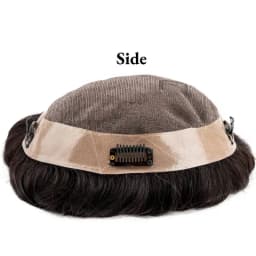 Men’s Clip-On Hair System Mono Male Wig 130% Density Durable Male Hair Prosthesis Toupee Men 6" Hair Replacement System For Men