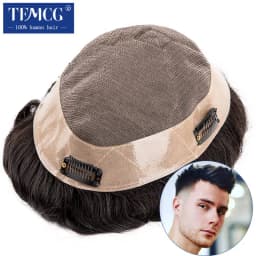 Men’s Clip-On Hair System Mono Male Wig 130% Density Durable Male Hair Prosthesis Toupee Men 6" Hair Replacement System For Men