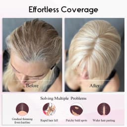 Ombre Brown Blonde Human Hair Toppers with Bangs 5x5.5inch Silk Base 100% Remy Natural Topper Hair for Women with Thinning Hair