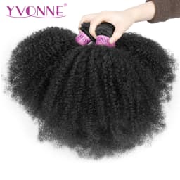 YVONNE Afro Kinky Curly Virgin Hair 3 Bundles Brazilian Hair Weave Bundles 100% Human Hair Natural Color
