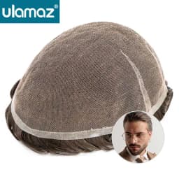 Swiss Lace Toupee Mens Wigs Invisible Male Hair Prosthesis 100% Density Human Hair Natural Hair Wig Man Full Lace Hair System