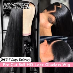 WOWANGEL Pre Cut Lace 5x5 HD Glueless Wig Straight Human Hair Wig Pre Plucked Natural Hairline Beginner Friendly Ready to Wear