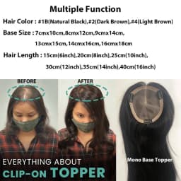Fine Mono & Pu Base Human Hair Topper With 3 Clips On Straight Human Hair Toppers For Women 100% Remy Human Hair Wigs Hairpieces