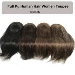 Wholesale Full PU 7x9 PU Injected Silicone Skin Natural Virgin Human Russian Hair Topper for Women in Stock