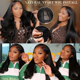 UNice Hair InvisiBlend Yaki Straight V Part Wigs With Drawstring 100% Human Hair Clip-in Glueless Half Wigs for Beginner