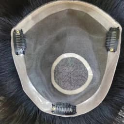 Men Hair Replacement 100% Human Hair Mono Base 6 Inch Short PU Edge Lace Inner With Snap Clips Fully Hand Tied Off Black