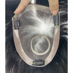 Men Hair Replacement 100% Human Hair Mono Base 6 Inch Short PU Edge Lace Inner With Snap Clips Fully Hand Tied Off Black