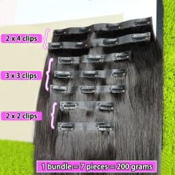 Straight Clip Ins Extensions 100% Human Hair 200 Grams/7Pcs/Bundle #1B Natural Black Color 18-24 Inch Full PU Weft Clips Hair